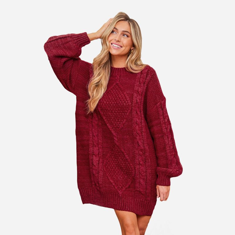 Women's Red Drop Sleeve Cable Knit Sweater Dress - Cupshe, 1 of 7