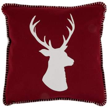 Northlight 18" Maroon and Beige Deer Head Worsted Christmas Square Throw Pillow