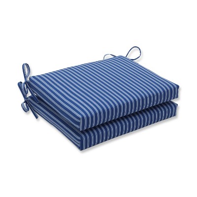 2pk Resort Stripe Squared Corners Outdoor Seat Cushions Blue - Pillow Perfect