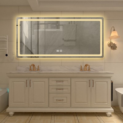 Vynxaria 59 in. H Single Bathroom Vanity Mirror in Polished Crystal Bathroom Vanity Mirror for Bathroom Wall Smart Lighted