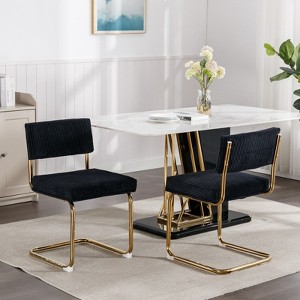 CAVINAS Armless Dining Chairs Set of 2, Channel Tufting Living Room Chairs with Gold Metal Base, Kitchen Chairs for Dining Room - 1 of 4