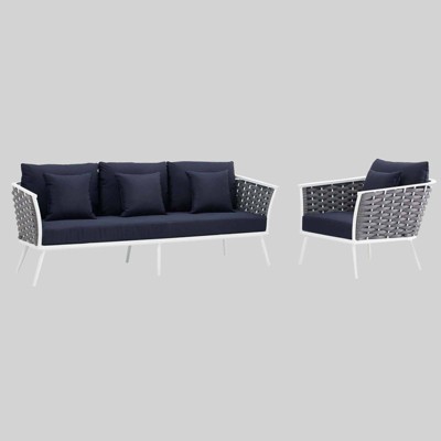 Stance 2pc Outdoor Patio Aluminum Sectional Sofa Set Navy - Modway