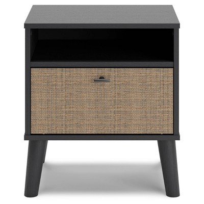 Charlang Beige and Black Cane 1-Drawer Nightstand