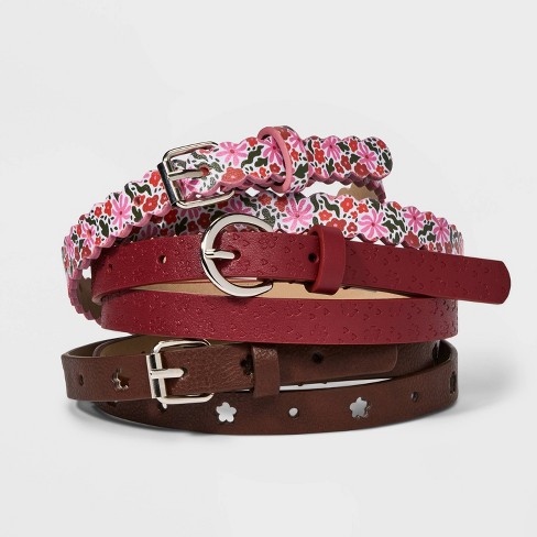 Kids' 3pk Flower Themed Belt Set - Cat & Jack™ Brown/red/pink Xl