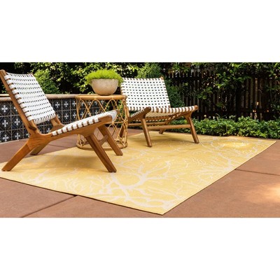 Yellow and White Rectangular Synthetic Outdoor Area Rug
