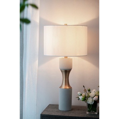 Modern Table Lamp with Drum Shade and Cylindrical Cement Base, Accent Lighting for Living Room or Bedroom – The Pop Home