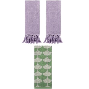 REGALWOVEN 3 Packs Geometric and Solid Absorbent Soft Cotton Hand Towel Set - 1 of 4