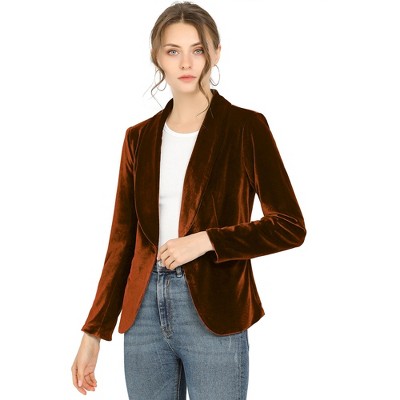 INSPIRE CHIC Women's Office Solid Shawl Collar Jetted Pockets One Button Velvet Blazer