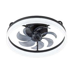Airsurfer 20" Ceiling Fan with Color-Changing LED Light, Black with Blue-Gray Blades, 7-Blade Fandelier, Remote Included - 1 of 4