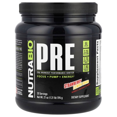 NutraBio Pre-Workout Performance Igniter, Strawberry Lemon Bomb,  1.31 lb (596 g)