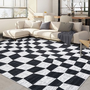 Large Modern Abstract Area Rug 9x12 Washable Stain Resistant Living Room Rug with Non Slip Backing Soft Low Pile Foldable Geometric Floor Carpet - 1 of 4