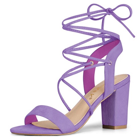 Allegra K Women's Lace Up Block High Heels Sandals Purple 8 : Target