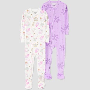 Carter's Just One You® Toddler Girls' 2pk Snug Fit Long Sleeve Farm and Floral Velour Footed Pajama - 1 of 3