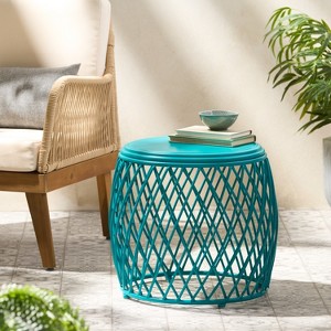 Maggift Patio End Table, Hollow Wrought Iron Patio Coffee Table, Decorative Side Table for Living Room, Patio, Yard, Blue, 19.75" * 19.75" * 17.75" - 1 of 4