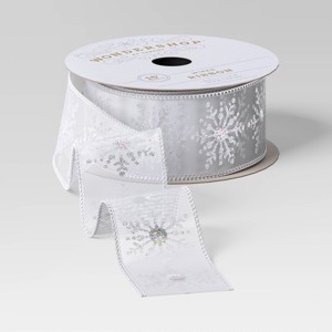 15' Christmas Festive Frost Premium Ribbon Sheer Snowflakes - Wondershop™ - 1 of 3