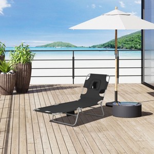 TiramisuBest 5-Level Adjustable Folding Lounge Chair with Face Hole, Arms & Pillow for Patio/Garden/Beach/Pool (Black) - 1 of 4
