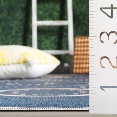 Blue Geometric Patterned Synthetic Outdoor Area Rug