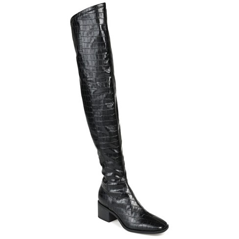 Journee Collection Womens Mariana Tru Comfort Foam Extra Wide Calf Block Heel Over The Knee Boots Croco 6.5