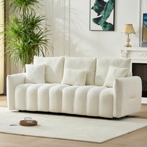 80.7" Modern Teddy Sofa,3 Seat Deep Couch with Solid Wood Frame & Plush Cushions for Living Room,Bedroom,Apartment,Office-Baofuwish - 1 of 4