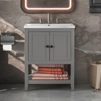 NicBex 24" Bathroom Storage Cabinet with Sink Bathroom Cabinets with 2 Spacious Cabinet Doors, 1 Open Shelf for Bathroom, Gray