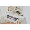 Corner Vanity Desk with Mirror and Stool, Modern White Makeup Table with LED Light & Storage for Small Bedrooms or Apartments-Cuddlewood - 2 of 4