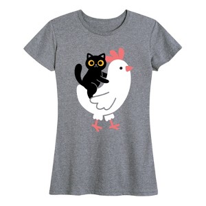 Women's - Instant Message - Cat Riding Chicken Short Sleeve Graphic T-Shirt - 1 of 4