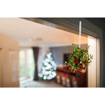 Green and Red Glitter Plastic Mistletoe Hanging Ornament 5"