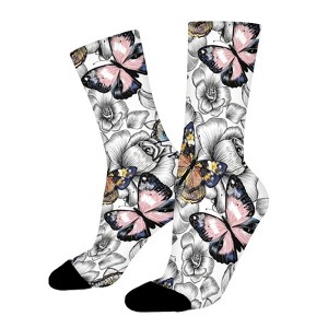 Butterfly Floral Women Printed Crew Socks Funny Funky Socks Soft Polyester Novelty Gifts for Artists Men - 1 of 4