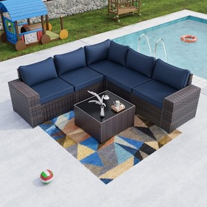 ALAULM Outdoor Patio Furniture Set Outdoor Sectional Rattan Sofa Set Brown Manual Wicker Patio Conversation Set with Cushions - 1 of 4