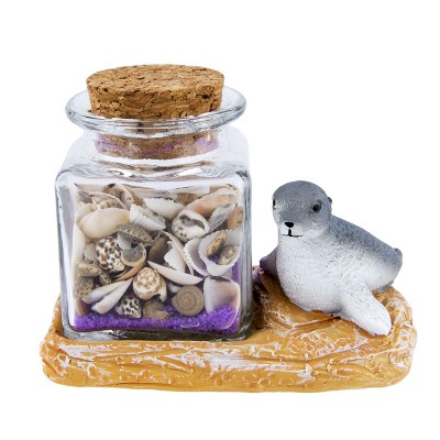 Beachcombers Seal With Glass Bottle Figure Coastal Beach House Decor Decoration