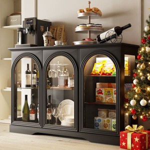 Vlsrka Sideboard Buffet Cabinet with 3 Glass Doors, Adjustable Shelves，Black - 1 of 4