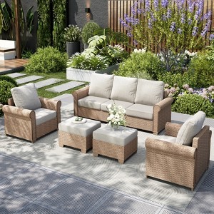 Captiva Designs Luxury Wicker Patio Conversation Sofa Set with Curved Armrests with Cushions - 1 of 4