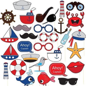 Blue Panda 30 Pack Nautical Photo Booth Props Kit, Ocean Sailor Anchor Themed Party Favors, Kids Birthday, Baby Shower Boy Decor - 1 of 4