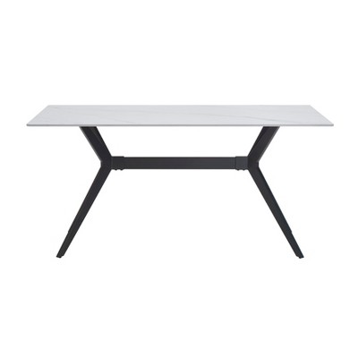 NicBex Dining Table 60" Modern Rectangular Wooden Tabletop Black Metal Legs for Dining Room