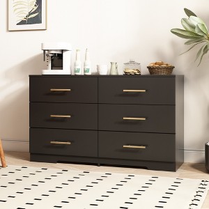 Large MDF/Particleboard 6-Drawer Dresser with Golden Handles and Decorative Laminate - 1 of 4