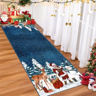 Area Rugs Merry Christmas Soft Washable Santa Claus Deer Christmas Tree Snowman Non Slip Foldable Holiday Decor Carpet