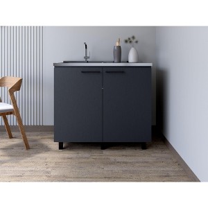 Munora Bussolengo Utility Sink Cabinet - 2-Door Storage with Sink, Black Wengue Finish - 39.3"W x 35.1"H - for Laundry/Utility Rooms - 1 of 4