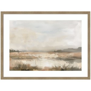 Kate and Laurel Neutral Abstract Landscape by The Creative Bunch Studio Framed Wall Art Print, 42 x 32, Woodgrain Stripe Mocha - 1 of 4