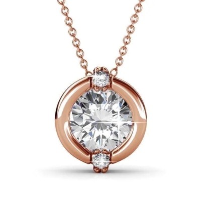 18k rose gold-plated round-cut crystal women's necklace
