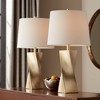 360 Lighting Arabella 25" High Geometric Modern Table Lamps Set of 2 Gold Finish Off-White Shade Living Room Bedroom Bedside Nightstand House Office - 2 of 4