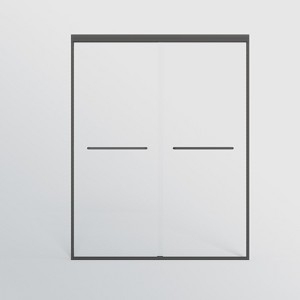 Gulches 56in to 60in W x 72in H Double Sliding Semi frameless Shower Door Matte Black Finish with Clear Glass Explosion proof Rollers 1 Pc - 1 of 4