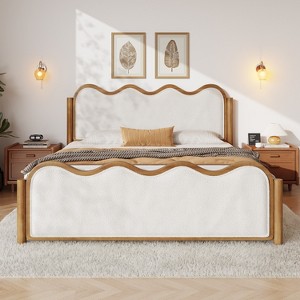 Christopher Knight Home Nysa Modern Bed Frame with Boucle Upholstered  Wavy Headboard - 1 of 4