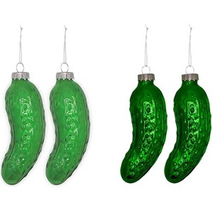4E's Novelty 4 Pack Blown Glass Pickle Ornament for Christmas Tree - 4” Christmas Pickle for Traditional German Christmas Pickle Ornament Game & Decor - 1 of 4