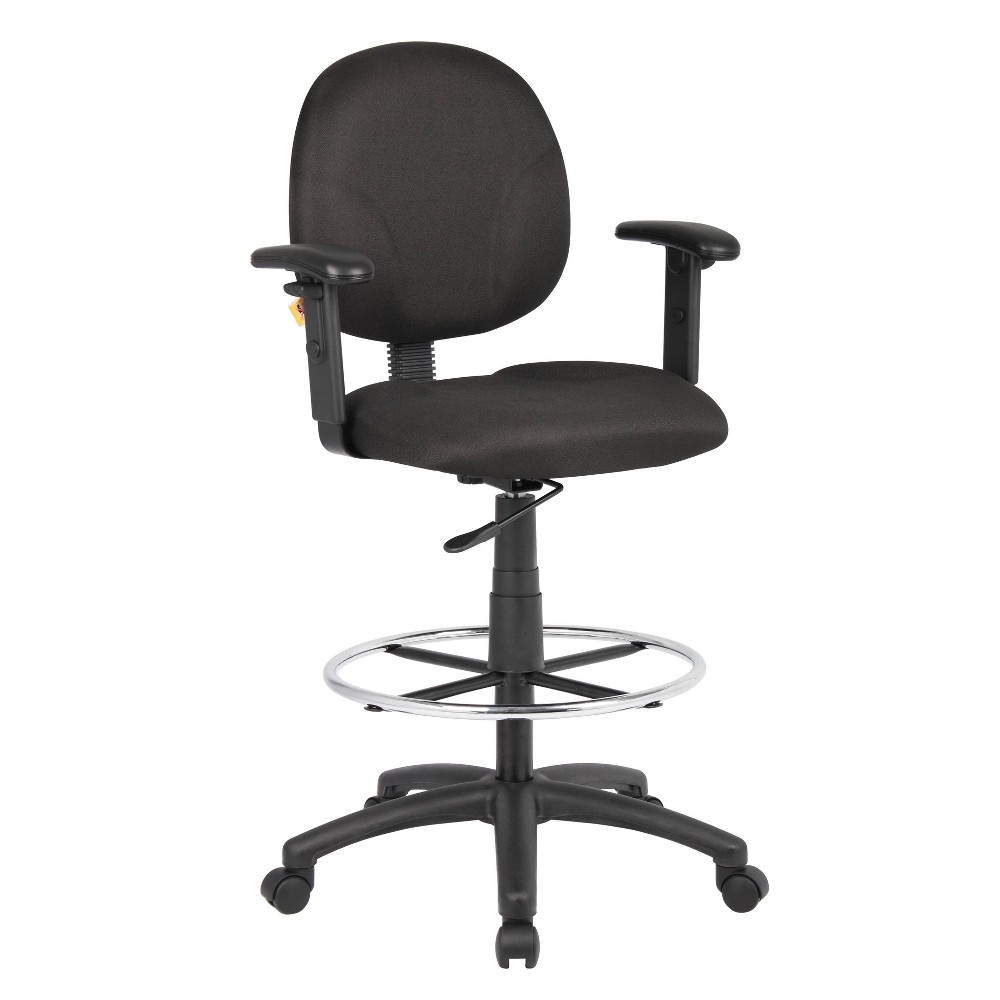 Drafting Stools with Adjustable Arms Black - Boss Office Products: Pneumatic Lift, 275lb Capacity, Nylon Base