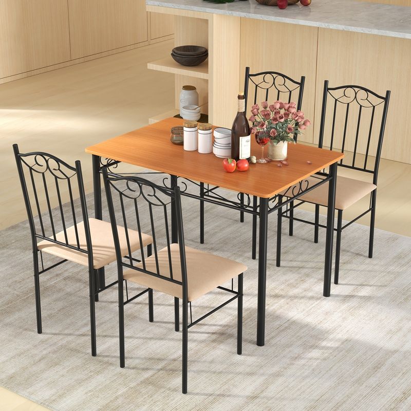 Costway 5 PC Dining Set Wood Metal 30" Table and 4 Chairs Black Kitchen Breakfast Furniture, 4 of 11