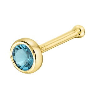 Jewelry Avalanche 22G 14K Gold Bezel-set Blue Topaz Ball-end Nose Stud - 1 of 3