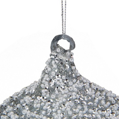 Silver Beaded Sequined Glass Onion Christmas Ornament
