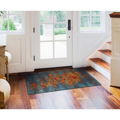 Coastal Charm Blue Synthetic 5' x 7' Reversible Indoor/Outdoor Rug