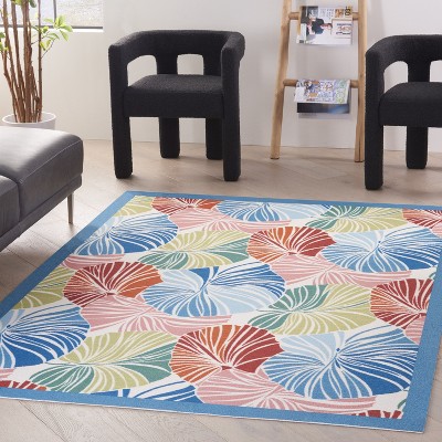 Tropical Escape Red Synthetic Rectangular Area Rug