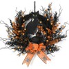22" Orange Owl Halloween Wreath, Black Cat & Decorative Bow Halloween Wreaths, Halloween Decoration for Entryway Window Fireplace - 3 of 4